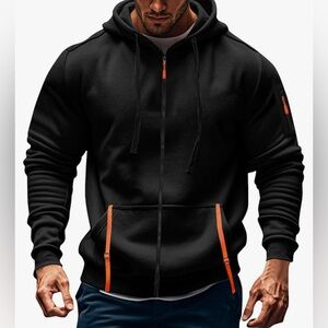 Black Hoodie with Orange Accents